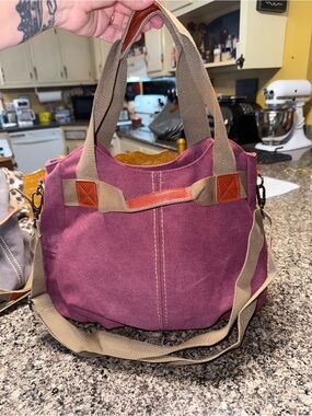 Women’s Canvas Tote Bag in Plum with Adjustable Strap